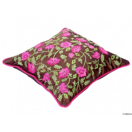 Traditional Brown Embroidery Cushion Cover at ghfonline.in